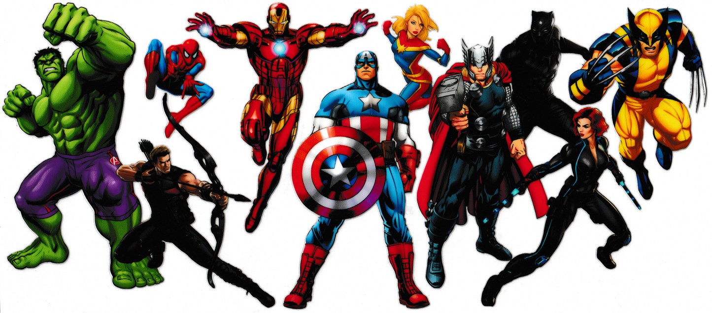 Avengers - Hulk, Spiderman, Iron Man, Captain America, Wonderwoman, Thor, Black Panther, Wolverine, & Black Widow