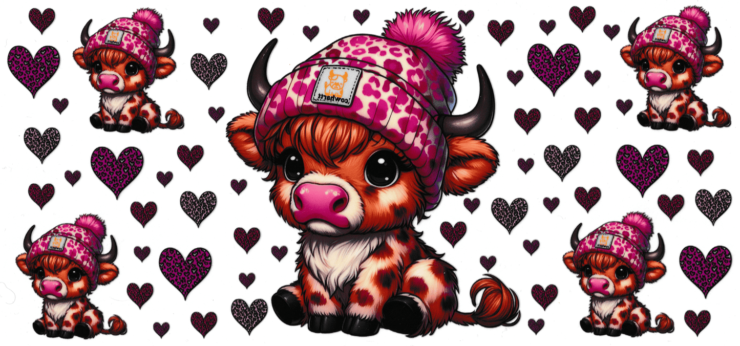 Pink Winter Highland Cow