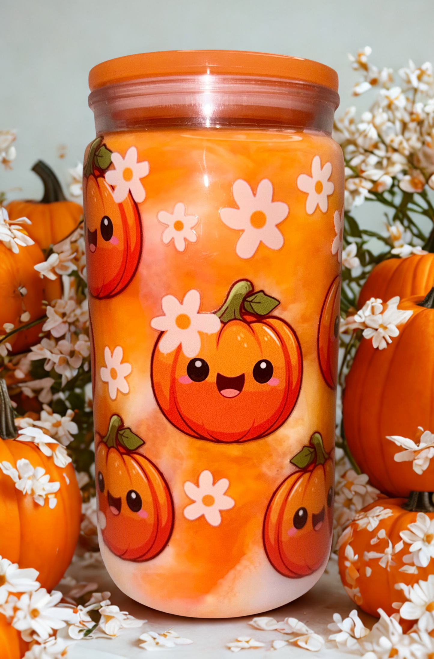 Orange & White Swirl Pumpkin Cup