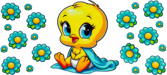 Baby Tweety Bird With Blue Flowers