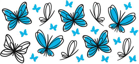 Blue Butterflies With Outlines