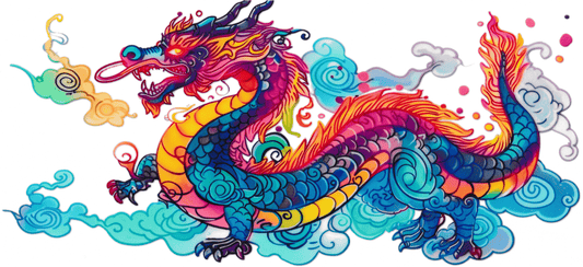Blue, Yellow & Red Flame Dragon
