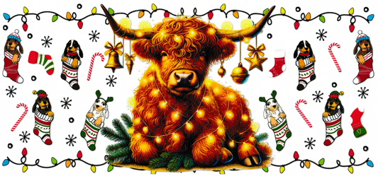Christmas Lights Highland Cow
