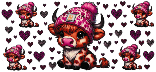 Pink Winter Highland Cow
