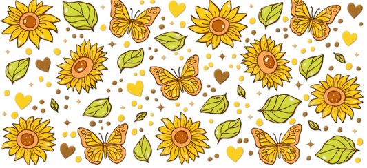 Sunflowers With Yellow Butterflies & Hearts