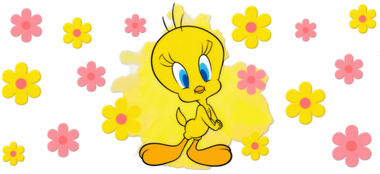 Tweety Bird With Pink & Yellow Flowers